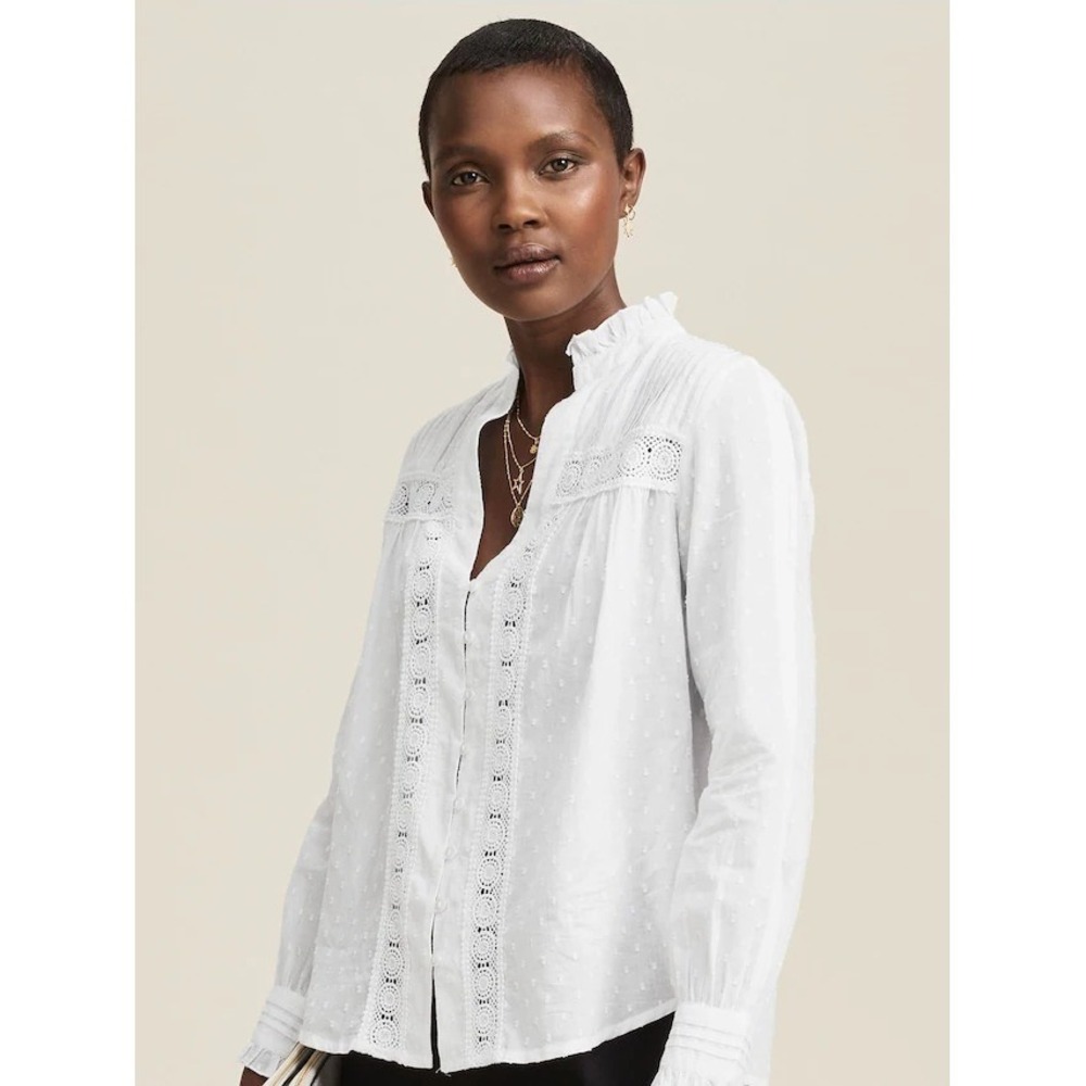 ASPIGA White Carrie Blouse XL‎ Organic Cotton Feminine Lace Crochet